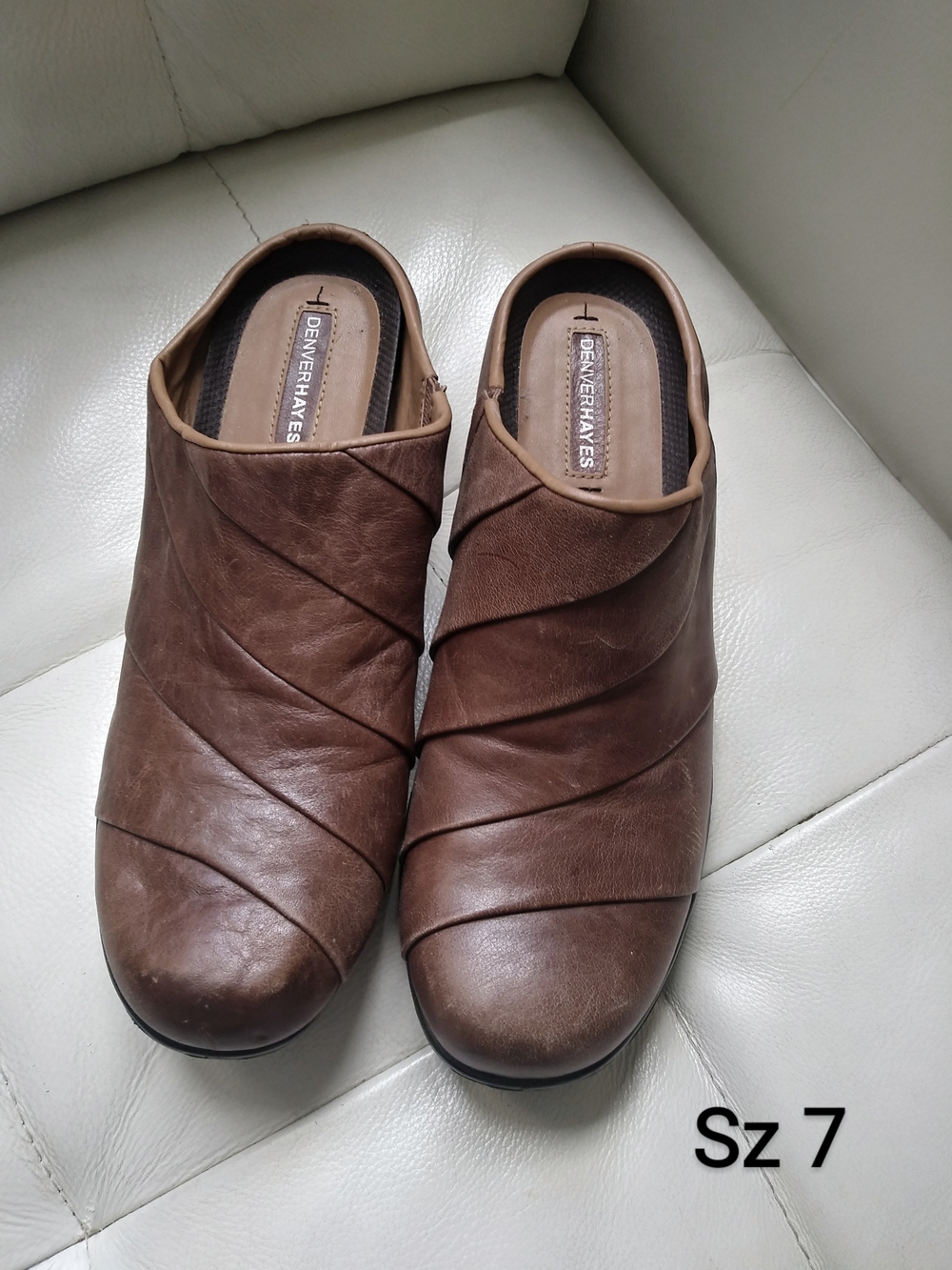 Denver Hayes Brown Leather Slip-On Clogs
